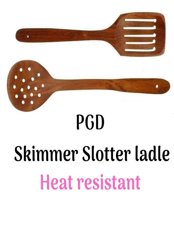 PGD Rosewood Wooden Slotter (13 inch) & Skimmer (15 inch) ladle Spatula flip for Deep Frying & Grilling - Image 5